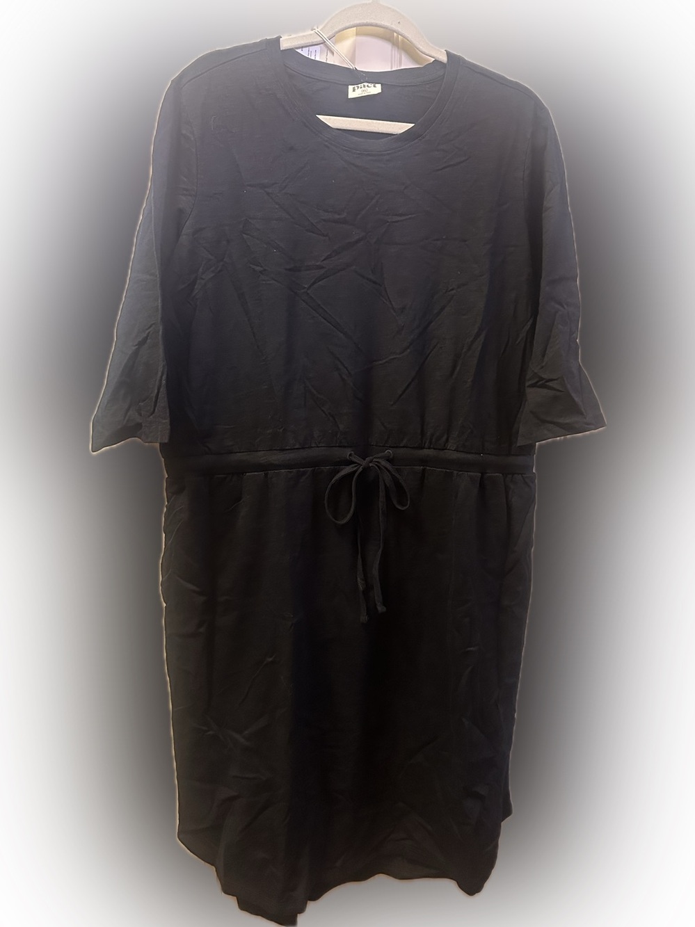 Black Relaxed Drawstring Waist Dress